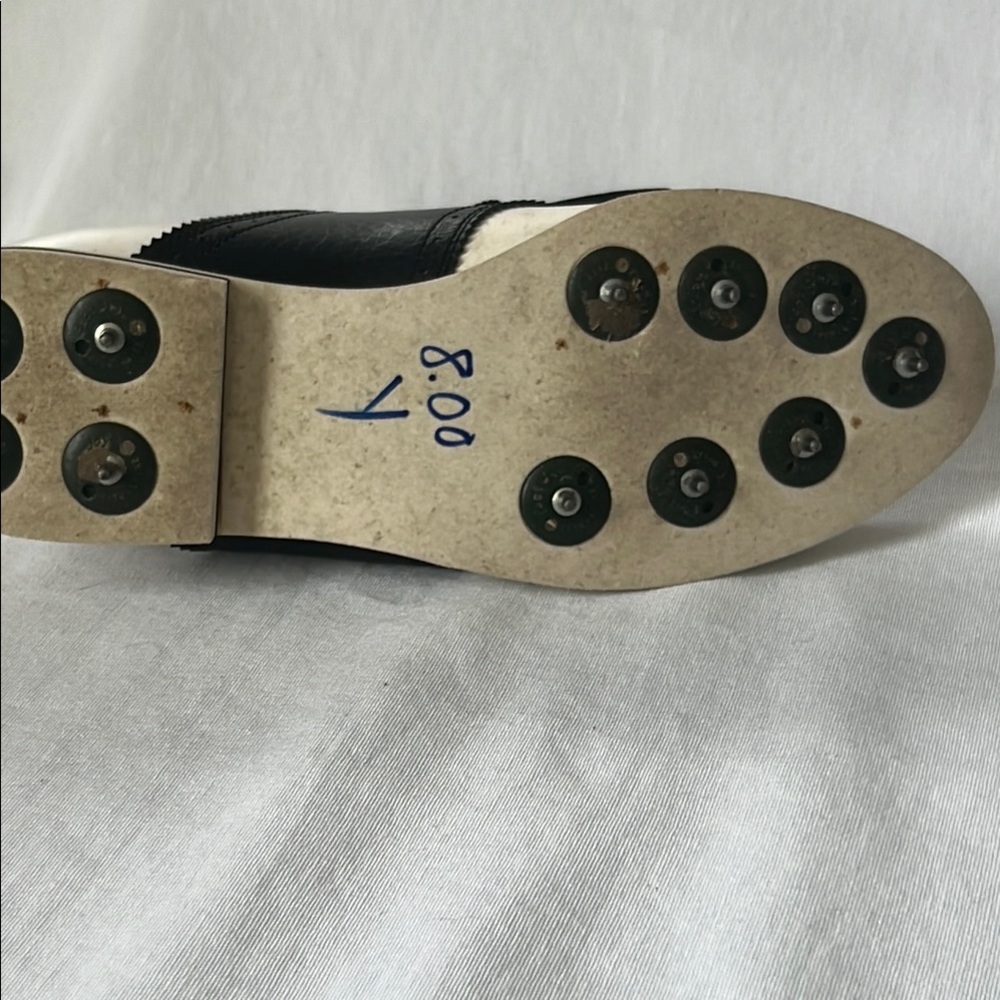 FootJoy Black and White Green-Joys Golf Shoes with Spikes - Picture 7 of 8